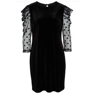 Black Velvet Dress with Polka Dot Sleeves